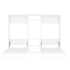 English Elm Twin Twin Murphy Bed with Metal Frame, Foldable 2-in-1 Space-Saving Design, Built-In Wardrobe, Shelves, Power Outlets and Durable Storage Solution White W1580S00287