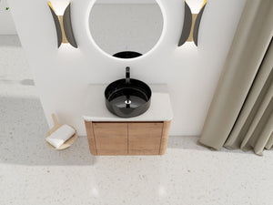 English Elm 30'' Wall-Mounted Bathroom Vanity With Ceramic Sink, Soft-Close Doors & Sleek Modern Design W999S00391