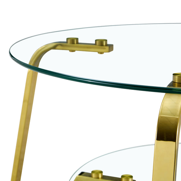 English Elm Retro Industrial Square Coffee Table Dual Tier Tempered Glass and Powder Coated Metal Frame Gold W3875P373155