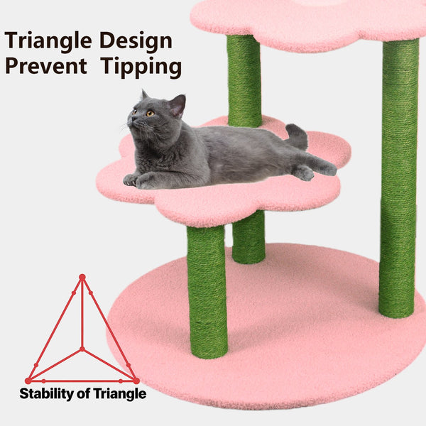 English Elm Cat Tree Daisy Floral Multi Level Climbing Tower with Sisal Posts and Plush Perch Pink W243P451255