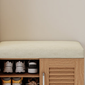English Elm Multi Functional Shoe Storage Cabinet with Bench and Cushion, 7+3 Adjustable Panels, Ventilated Design for Entryway Oak 51.97 L x 17.32 W x 10.24 H W2948P242706