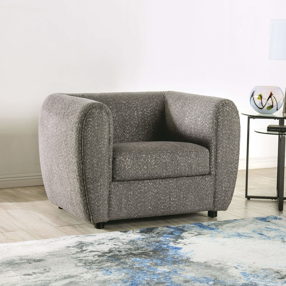 English Elm Gray Velvet Swivel Round Chair with Plush T-Cushion, Flared Arms and Accent Pillows for Cozy Living Room Gray 46 L x 37 W x 30 H B2741P378514