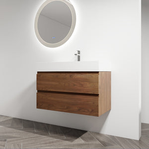 English Elm 36" Wood Grain Bathroom Vanity with Thick Resin Sink, 2 Soft-Close Drawers, KD Eco Plywood Finish W999S00201