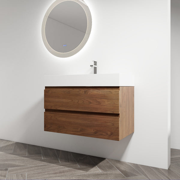English Elm 36" Wood Grain Bathroom Vanity with Thick Resin Sink, 2 Soft-Close Drawers, KD Eco Plywood Finish W999S00201