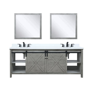 English Elm Ash Grey Double Bath Vanity 84 in. W x 22 in. D with Cultured Marble Top, Matte Black Faucets & Mirrors B2731S01124