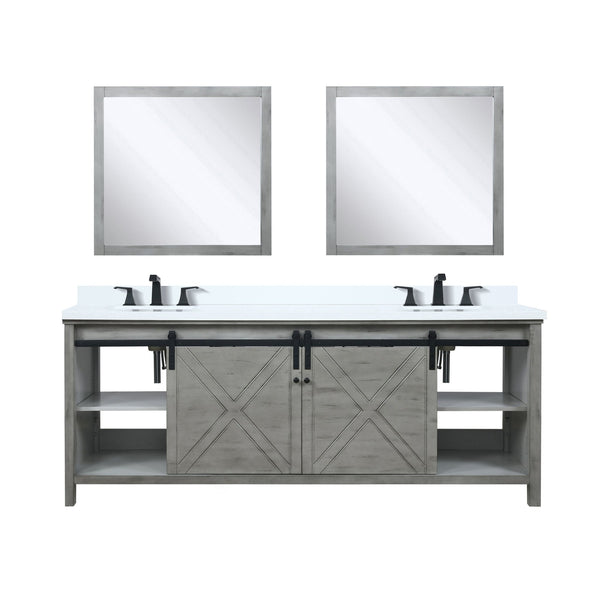 English Elm Ash Grey Double Bath Vanity 84 in. W x 22 in. D with Cultured Marble Top, Matte Black Faucets & Mirrors B2731S01124