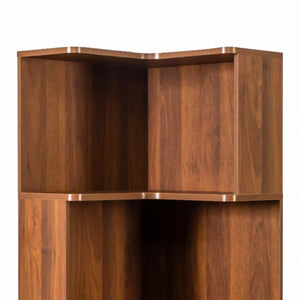 English Elm Corner 5-Tier Book Shelf with LED Accent Lighting, Space-Saving L-Shaped Corner Bookcase for Home Walnut W331P293305