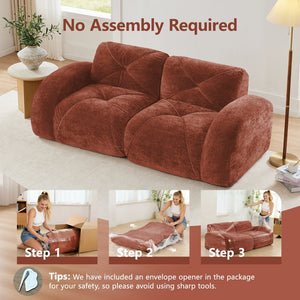 English Elm Three Seater Chenille Sofa with Ottoman Solid Wood Base Tufted Arms Living Room Red W714S01638