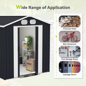English Elm Campcraft 8x6 Outdoor Metal Storage Shed with Lockable Doors and Ventilation for Backyard Dark Gray W1598S00044