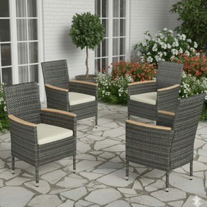 English Elm 4-piece Outdoor Pe Rattan Dining Armchair Set with Cushions for Patio Deck Gray B082P455161