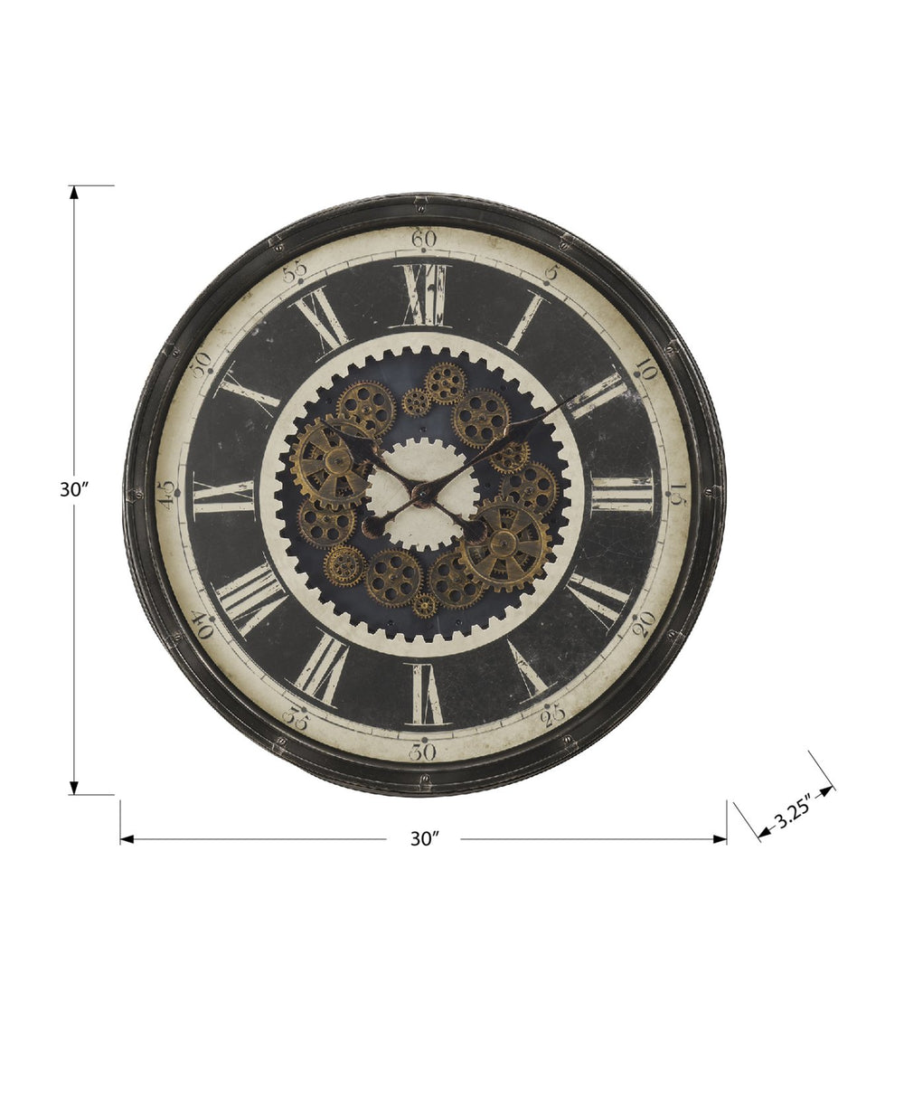 English Elm Clocks, 30" Oversized Round Wall Clock With Open Gear Mechanism, Brown Industrial Design, Quartz B2710P287135