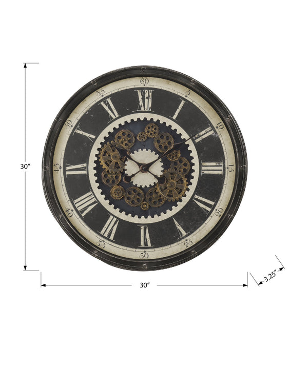 English Elm Clocks, 30" Oversized Round Wall Clock With Open Gear Mechanism, Brown Industrial Design, Quartz B2710P287135
