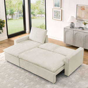 English Elm L L Shaped Convertible Sleeper Sofa Bed with Reversible Chaise, Pull-Out Bed, Hidden Storage Covers Beige W1117S00113