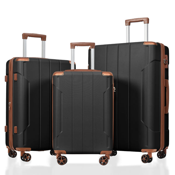 English Elm Luggage Set 3 Piece Abs Hard Shell Expandable Suitcase with Tsa Lock Spinner Wheels Black Brown N730P296765A