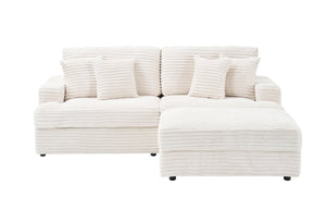 English Elm 82-Inch White Corduroy Sofa With Storage Footstool & 4 Pillows - Stylish Comfort For Any Space! W1658S00106