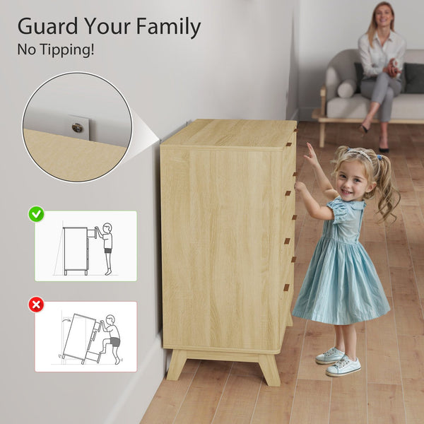 English Elm Homcom Fluted 4 Drawer Chest with Gold Pulls Rubberwood Legs Bedroom Storage W2225P485630