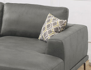 English Elm Left Facing Sofa Antique Grey Breathable Leatherette Sectional with Wide Chaise, Metal Legs, Modern Comfort pillows included B011S01065