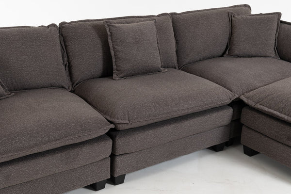 English Elm Modern Chenille Sectional Sofa with Ottoman Modular Layout for Spacious Living Rooms Antique Grey W2530S00018