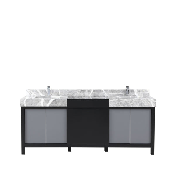 English Elm Black Double Bath Vanity 80" W With Castle Grey Marble Top & Chrome Faucet – Stylish Storage Solution B2731P261124