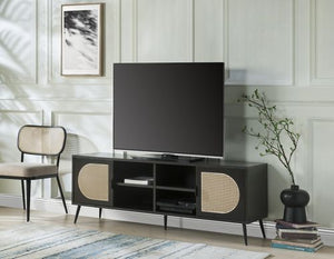 English Elm Colson Black Finish TV Stand with Rattan Insert, Metal Legs, 60" Max TV, 2 Doors & 4 Open Bays B2726P278170