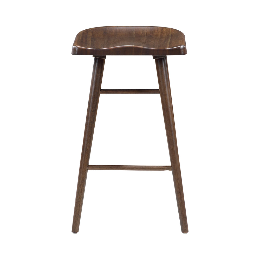 English Elm Brown Solid Wood Pub Stools Set of 2 Carved Saddle Seat Traditional Bar Height B011P450618