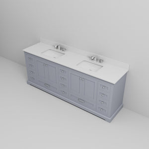 English Elm Dark Grey Double Bath Vanity 84" W x 22" D with White Quartz Top, 14 Drawers, Soft-Close, Faucet (98) B2731P258427