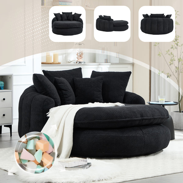 English Elm Oversized Memory Foam Chenille Bean Bag Sofa with Ergonomic Back Support, 3 Large & 2 Small Pillows Black W395P359415