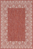 Unique Loom Outdoor Border Floral Border Machine Made Floral Rug Rust Red, Ivory 6' 1" x 9' 0"