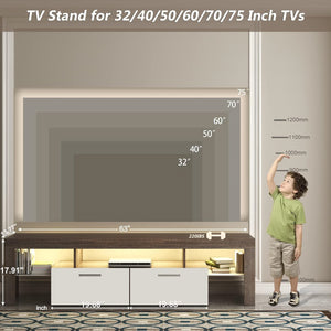 English Elm Dfw Modern Farmhouse Tv Console with Led Lighting Two Tone Wood Storage Drawers W2301P425834