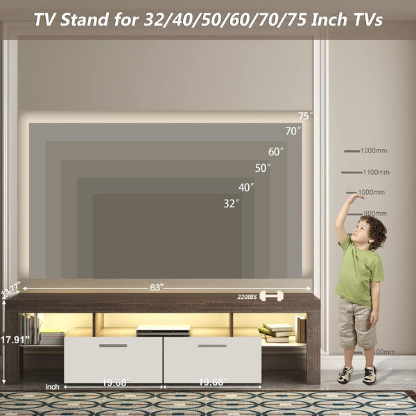 English Elm Dfw Modern Farmhouse Tv Console with Led Lighting Two Tone Wood Storage Drawers W2301P425834