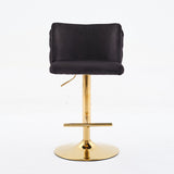 Adjustable Swivel Barstools with Gold-Plated Base, Velvet Upholstery, Tufted Back, Black, Set of 2