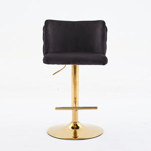 English Elm A&A Luxe Velvet Swivel Barstool with Gold-Plated 17.7" Base, Tufted Back, Ergonomic Waist Support Black W1143P204044