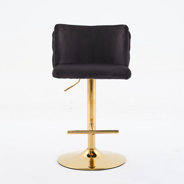 English Elm A&A Luxe Velvet Swivel Barstool with Gold-Plated 17.7" Base, Tufted Back, Ergonomic Waist Support Black W1143P204044