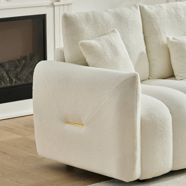 English Elm 80.7 Inch Plush Teddy Velvet 3 Seat Sofa Solid Wood Frame with Six Included Cushions Off White W2564S00068