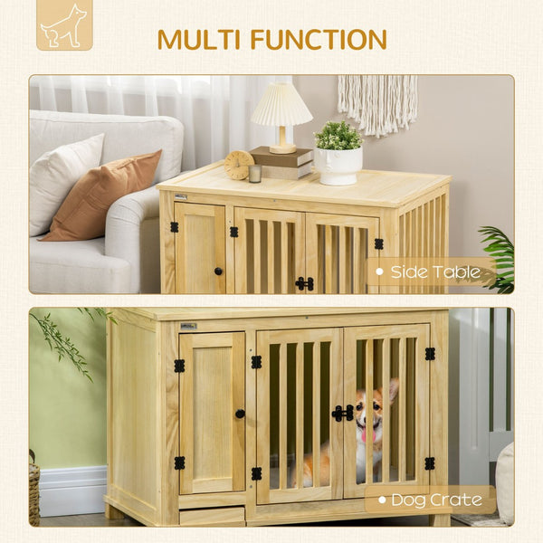 English Elm Pawhut Stylish Wood Dog Crate End Table With Hidden Food Bowl, Cushioned Top & Secure Double Doors W2225P217152-GIGA
