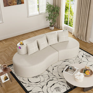 English Elm Modern Half Moon Chenille Sectional Three Seat Curved Sofa for Living Room or Apartment Beige W395P435337