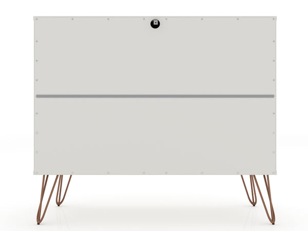 English Elm Rockefeller 35" Dresser with 3 Smooth-Glide Drawers, Metal Splayed Legs, TV-Ready Storage, Anti-Tip Off White B365P398129