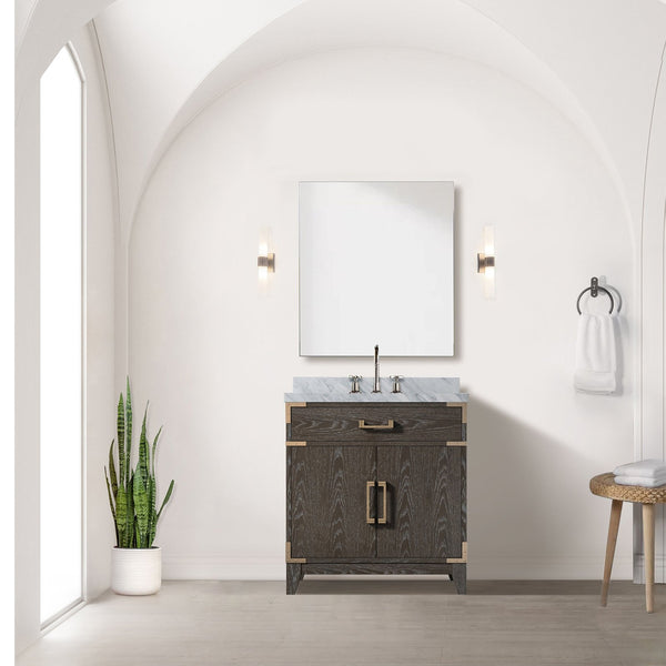 English Elm Brown Oak Single Bath Vanity – 30" W X 22" D, Contemporary Design, Soft-Close, Ample Storage Solutions B2731P259748