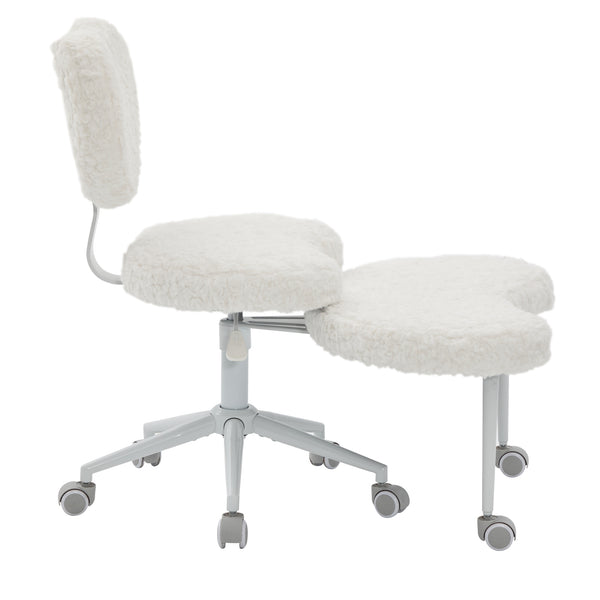 English Elm Artificial Rabbit Hair Cross Legged Desk Chair with Lumbar Support and Swivel Footrest Beige W1143P403571