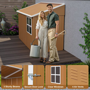 English Elm 8x4 Galvanized Steel Outdoor Storage Shed Weatherproof Backyard Tool Organizer W2700P344174