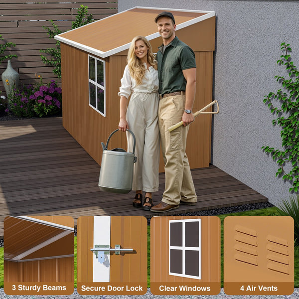 English Elm 8x4 Galvanized Steel Outdoor Storage Shed Weatherproof Backyard Tool Organizer W2700P344174