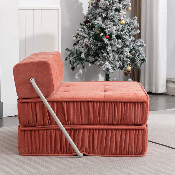 English Elm Green Chenille Floor Sofa Convertible Futon Chair with Modular Sleeping Support Orange W3612P376633