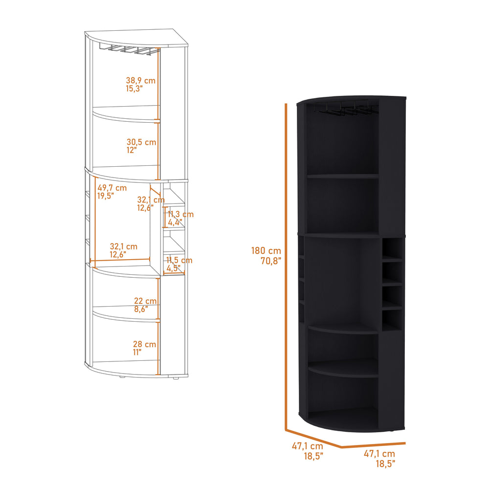 English Elm Fm Furniture Clifton Tall Corner Bar Cabinet with Wine Rack Stemware Hanger Warm Finish B128S00064