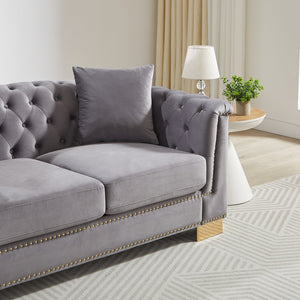 English Elm 3-seater Modular Chesterfield Velvet Sofa Tufted Gold Stud Detail for Elegant Living Rooms Grey W1926S00101