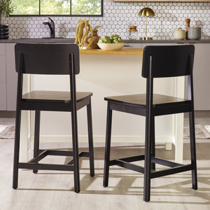 Minimalist Solid Wood Counter Stool - Set of 2 Black MASD7DBLVP Walker Edison