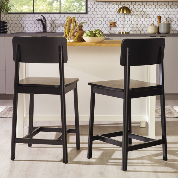 Minimalist Solid Wood Counter Stool - Set of 2 Black MASD7DBLVP Walker Edison