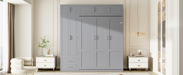 English Elm Queen Murphy Bed with Integrated Desk Cabinet Shelves Space Saving Studio Solution Gray N708S00022E-3