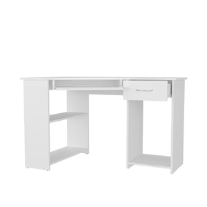 English Elm White L-Shaped Computer Desk with Drawer, Shelf & CPU Space — Space-Saving White Workstation Organizer B062P389916