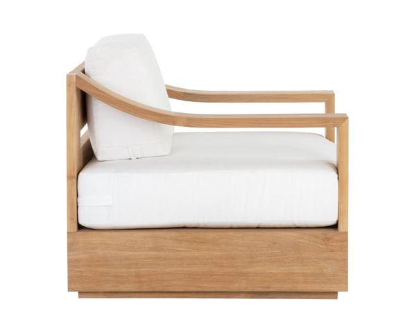 Sunpan TAHITI Swivel Lounge Chair - Stylish Stinson White Fabric, Teak Base, Perfect for Outdoor Relaxation 109152