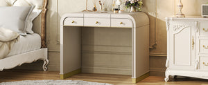 English Elm Classic Flip Top Vanity Desk with Gold Accents 2 Drawer Retro Bedroom Dressing Table Champagne N704P381406C